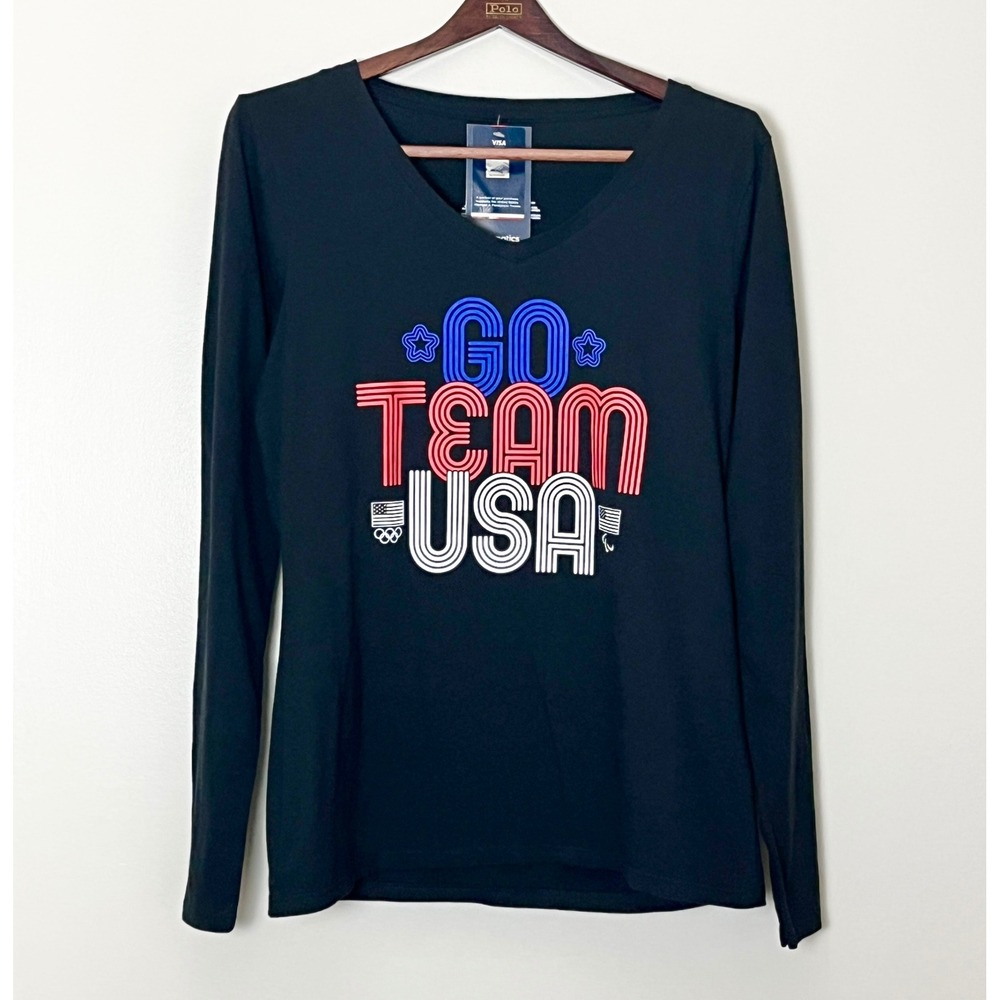 NWT Fanatics Team USA T-Shirt Women's Medium Navy Blue V-Neck Olympics Patriotic